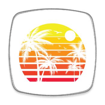 80S Summer Beach Palm Tree Sunset - Square fridge magnet - white - Front