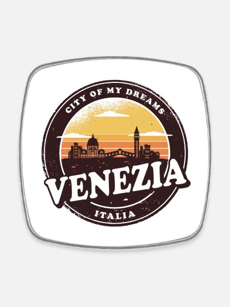 Venice Vintage Skyline Design - Square fridge magnet - white