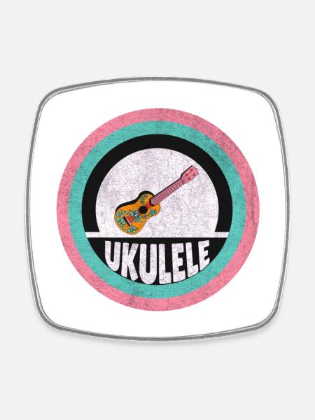 Ukulélé vintage Hawaii - Magnet carré - blanc