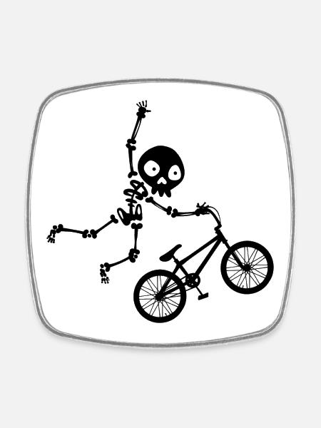 Lustig Totenkopf Fahrrad - Viereckiger Kühlschrankmagnet - Weiß
