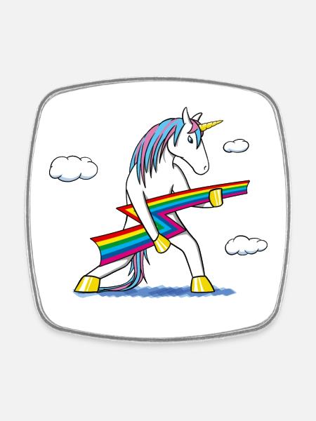 Rainbow Rock – Licorne avec éclair arc‑en‑ciel - Magnet carré - blanc