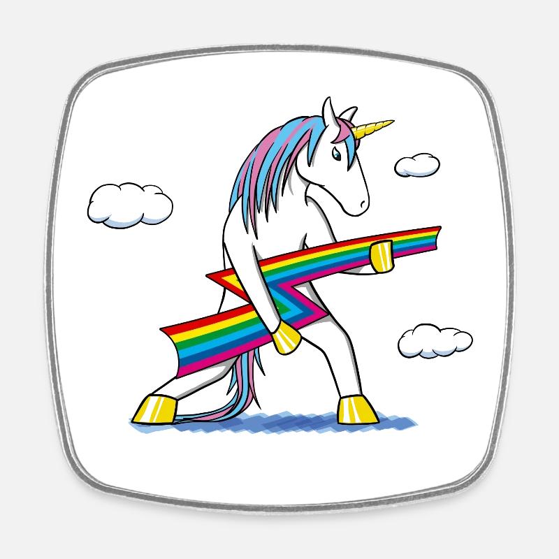 Rainbow Rock – Licorne avec éclair arc‑en‑ciel - Magnet carré - blanc