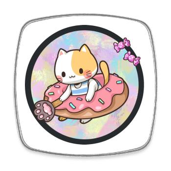 Kawaii cat with donut and sweets - Square fridge magnet - white - Front