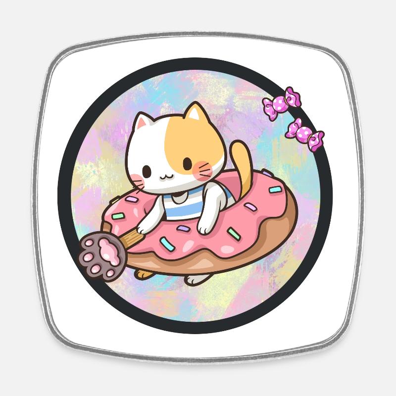 Kawaii chat avec des beignets et des bonbons - Magnet carré - blanc