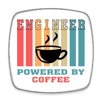 Funny Engineer Powered by Kaffee Geschenk für Ingenieur - Viereckiger Kühlschrankmagnet - Weiß - Vorne