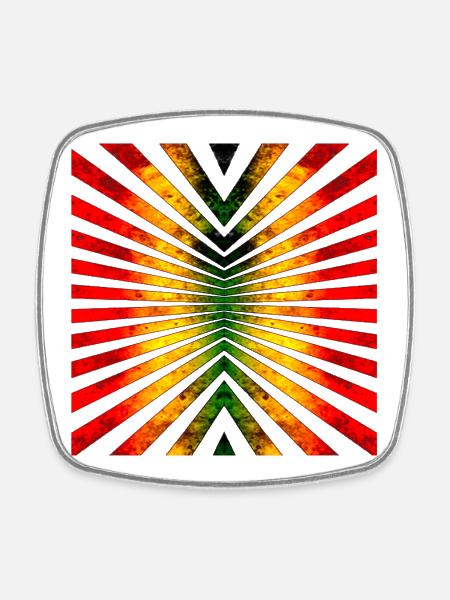Geometric sunbeam motif in Rasta colours - Square fridge magnet - white