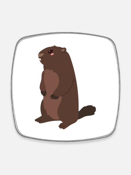 Murmeltier Kawaii Cartoon Illustration Artwork Für - Viereckiger Kühlschrankmagnet - Weiß
