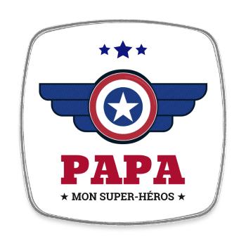 Papa mon super héros - Magnet carré - blanc - Devant
