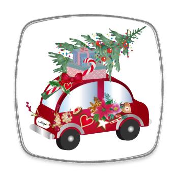 red toy car decorated for Christmas - Square fridge magnet - white - Front