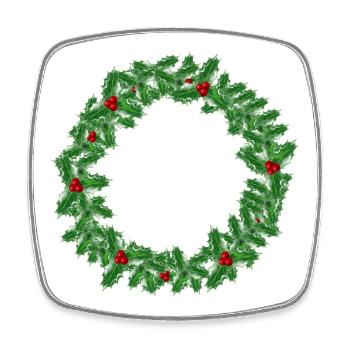 weihnachtlicher Kranz aus Stechpalmenzweigen - Viereckiger Kühlschrankmagnet - Weiß - Vorne