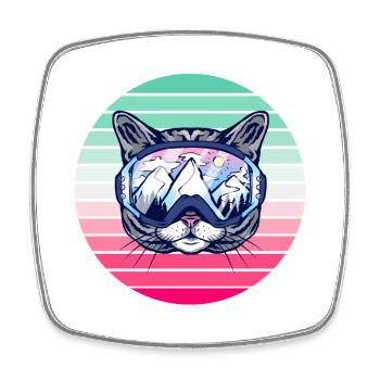 Skiing party cat - Square fridge magnet - white - Front