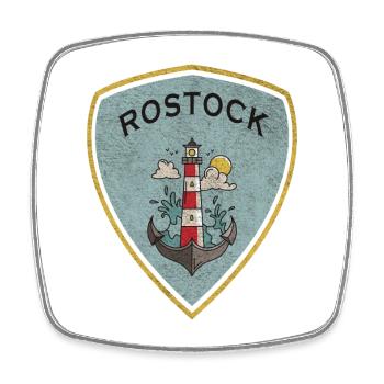 Rostock Wappen Leuchtturm Design / Geschenkidee - Viereckiger Kühlschrankmagnet - Weiß - Vorne