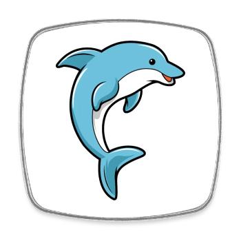 Dolphin Cartoon Illustration Kawaii For Kids - Square fridge magnet - white - Front