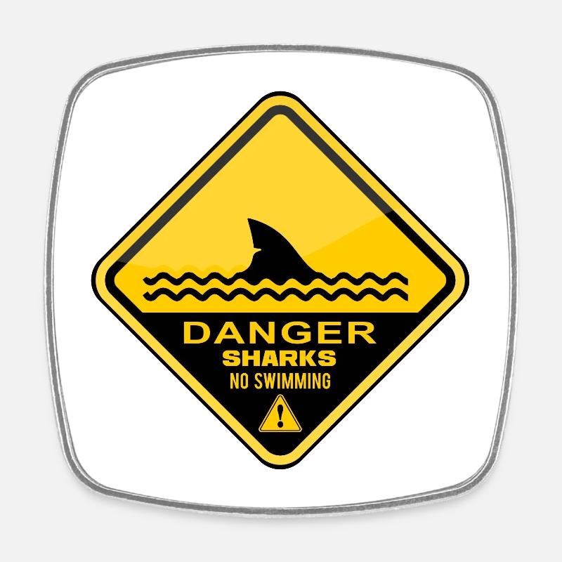 Danger Requins Pas de natation - Magnet carré - blanc