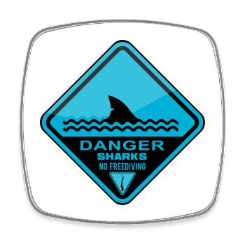 Danger Sharks Pas d’apnée - Magnet carré - blanc - Devant