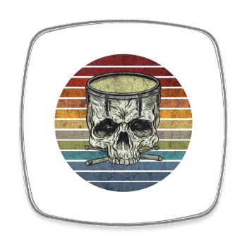 Totenkopf Schlagzeug Vintage Design - Viereckiger Kühlschrankmagnet - Weiß - Vorne