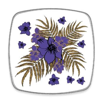 Flowers and palm leaves in gold design - Square fridge magnet - white - Front
