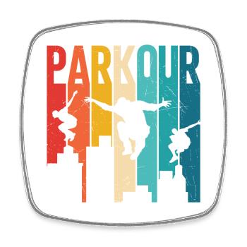 Silhouette rétro de parkour vintage City Skyline - Magnet carré - blanc - Devant