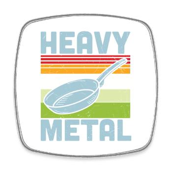 Cooking Quote Heavy Metal Iron Frying Pan Cook - Square fridge magnet - white - Front