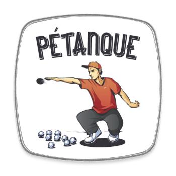 Pétanque deux joueurs avec boules boules boules boules boules - Magnet carré - blanc - Devant