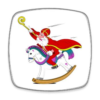 Sinterklaas on Rocking Horse - Square fridge magnet - white - Front