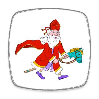 Heiliger Nikolaus auf Spielzeug Steckenpferd - Viereckiger Kühlschrankmagnet - Weiß - Vorne