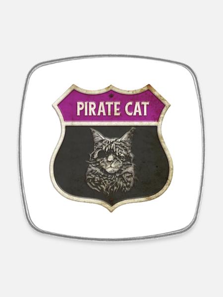 Motif écusson pirate de chat - Magnet carré - blanc