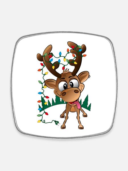 Rodolphe de renne de Noël avec lumières led - Magnet carré - blanc