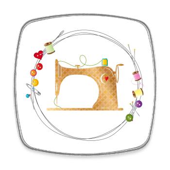 nostalgic colorful sewing machine with sewing accessories - Square fridge magnet - white - Front