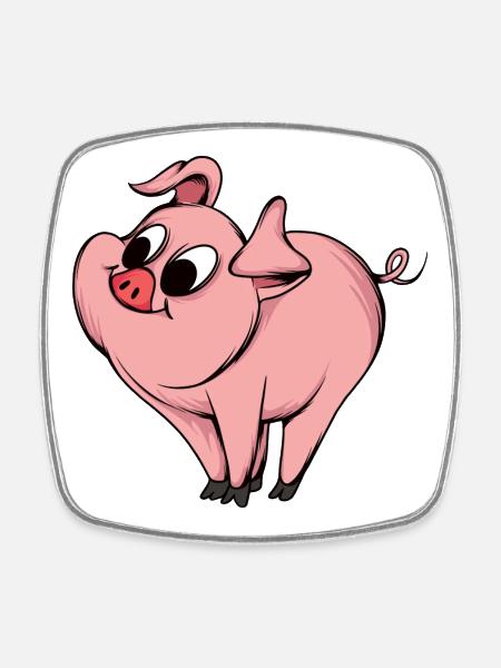 Playful Pig Cartoon Design - Square fridge magnet - white