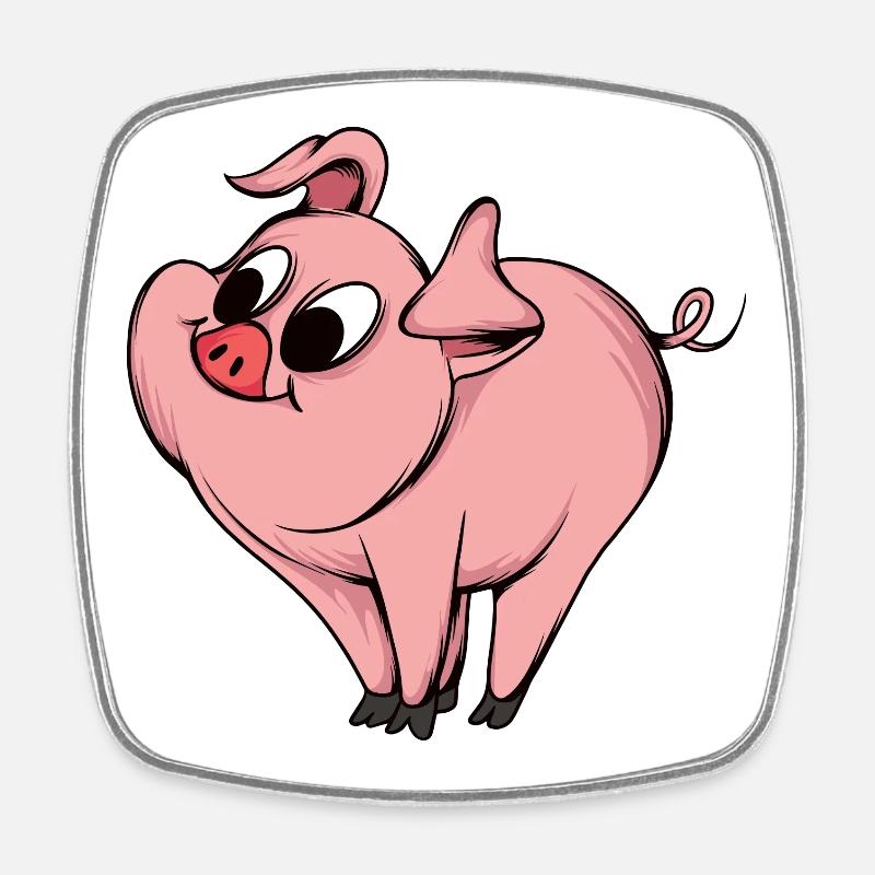 Playful Pig Cartoon Design - Square fridge magnet - white