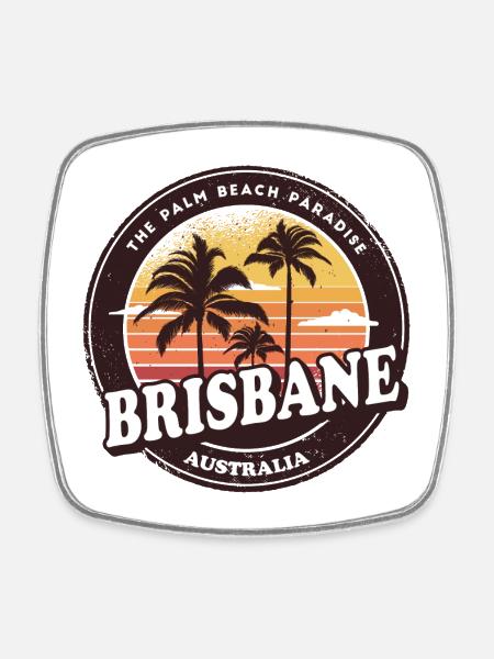 Brisbane Australie Vintage Beach Design - Magnet carré - blanc