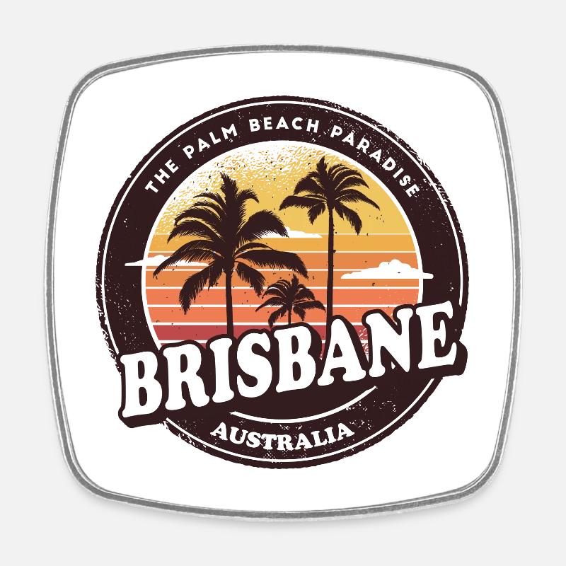 Brisbane Australie Vintage Beach Design - Magnet carré - blanc
