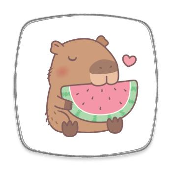 Cute Capybara Loves Watermelon - Square fridge magnet - white - Front