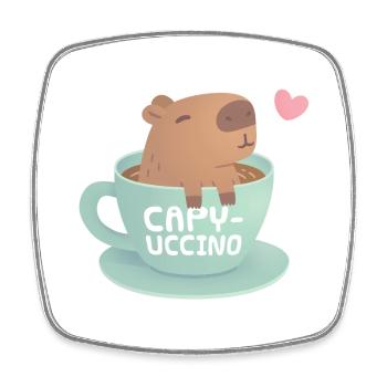 Mignon Capybara dans une tasse de café Drôle capyuccino - Magnet carré - blanc - Devant