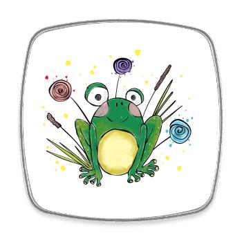 Cute Little Frog in the Grass – Cartoon Design - Square fridge magnet - white - Front