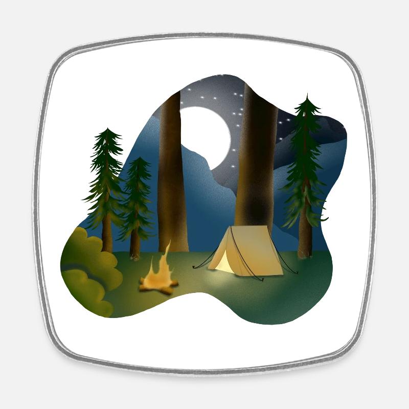 Moonlit night in forest camping - Square fridge magnet - white