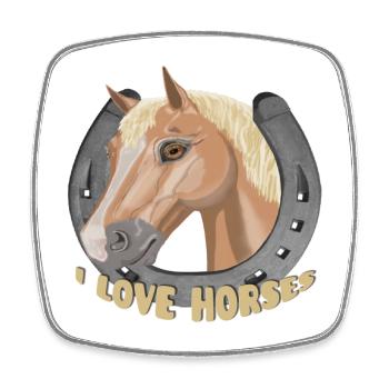 I love horses horse horse - Square fridge magnet - white - Front