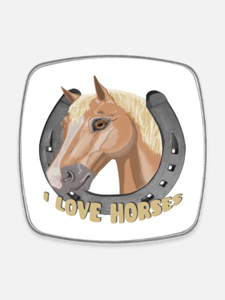 I love horses horse horse - Square fridge magnet - white