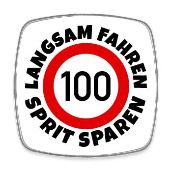 Langsam fahren - Sprit sparen - Tempo 100 - Viereckiger Kühlschrankmagnet - Weiß - Vorne