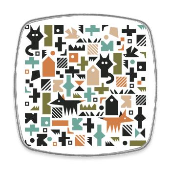 Katze Fuchs Vogelmuster l mehrfarbig - Viereckiger Kühlschrankmagnet - Weiß - Vorne