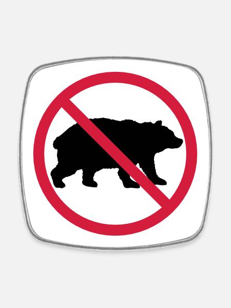 Bouclier interdit d’ours - Magnet carré - blanc