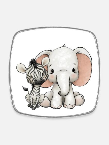 Elephant and zebra - Square fridge magnet - white