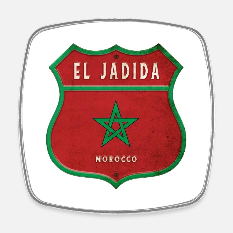 El Jadida Maroc Armoiries Drapeaux Design - Magnet carré - blanc