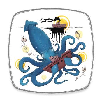 Blue Ink Spirits - Kraken Calamar géant abyssal - Magnet carré - blanc - Devant