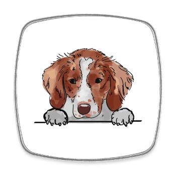 Chien épagneul breton pour les amateurs de chiens qui regardent - Magnet carré - blanc - Devant