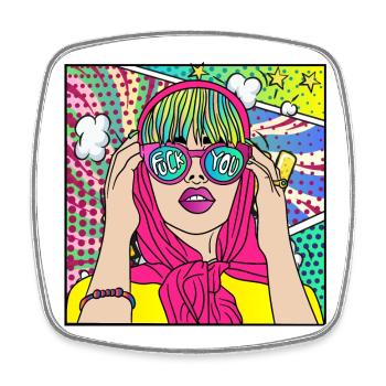 POP ART COMIC FUCK YOU GIRL - Square fridge magnet - white - Front