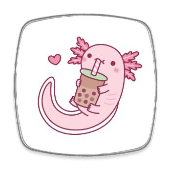 Cute Axolotl Loves Drinking Bubble Tea - Square fridge magnet - white - Front