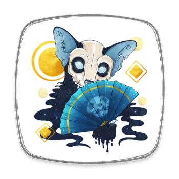 Blue Ink Spirituosen - Ghost Cat Dia de Los Muertos - Viereckiger Kühlschrankmagnet - Weiß - Vorne