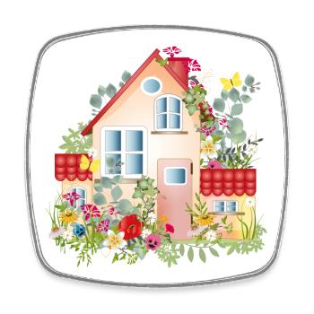 villa colorée avec jardin luxuriant - Une maison de rêve - Magnet carré - blanc - Devant